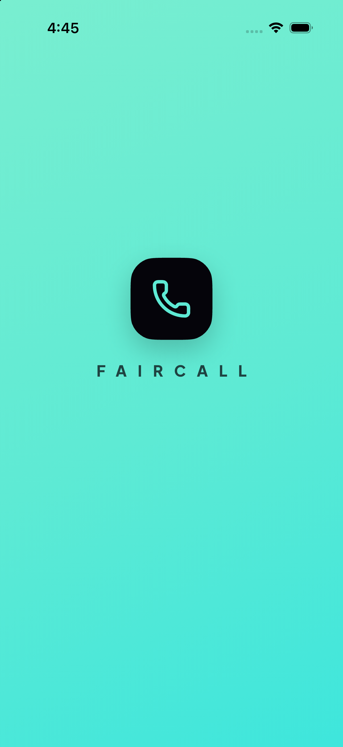 FairCall opening screen with the logo on mint